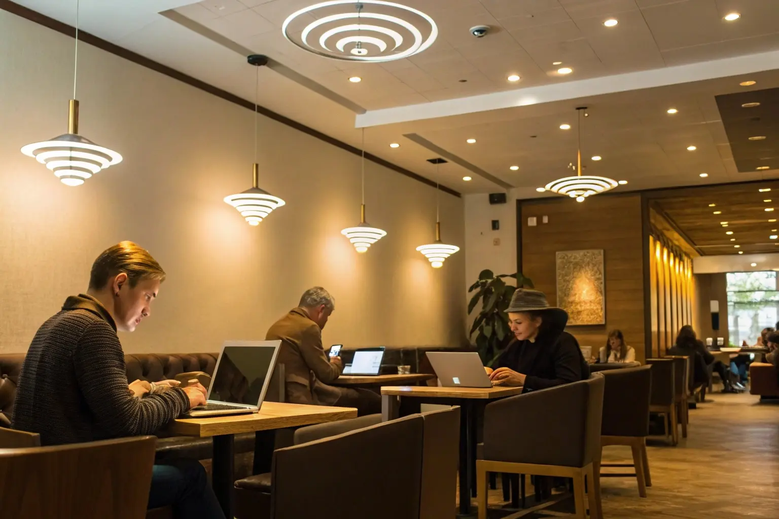 Ceiling-mounted AP inside small café