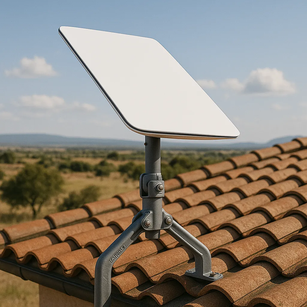 Diagram showing Starlink dish connected to router and wireless transmitter