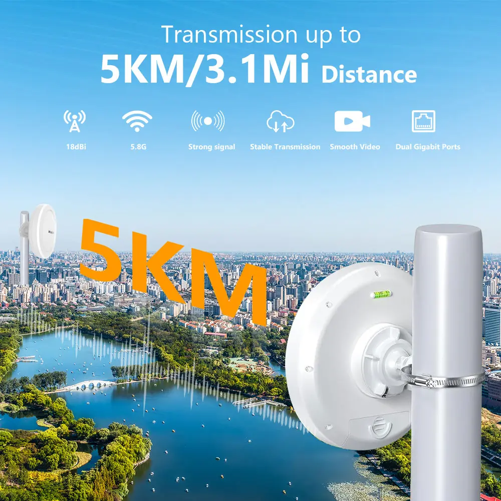 Kit including wireless bridges, ethernet cables, and mounting hardware