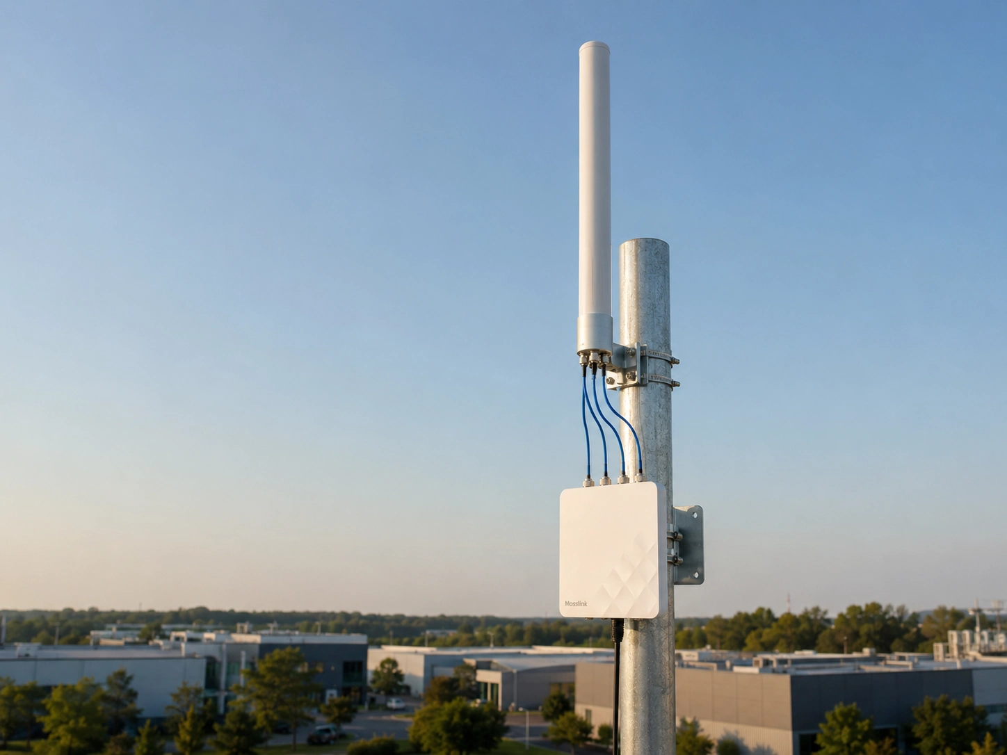APH6 access point and ANT-O2458-10 high-gain omni antenna mounted together on an outdoor pole