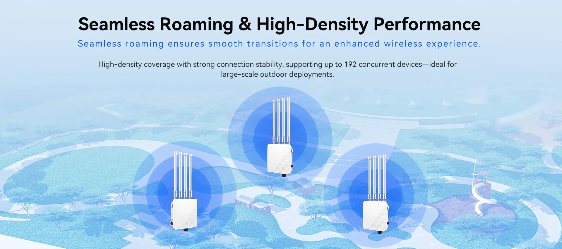 Multiple APH6-AX5400 access points providing seamless roaming across an outdoor park