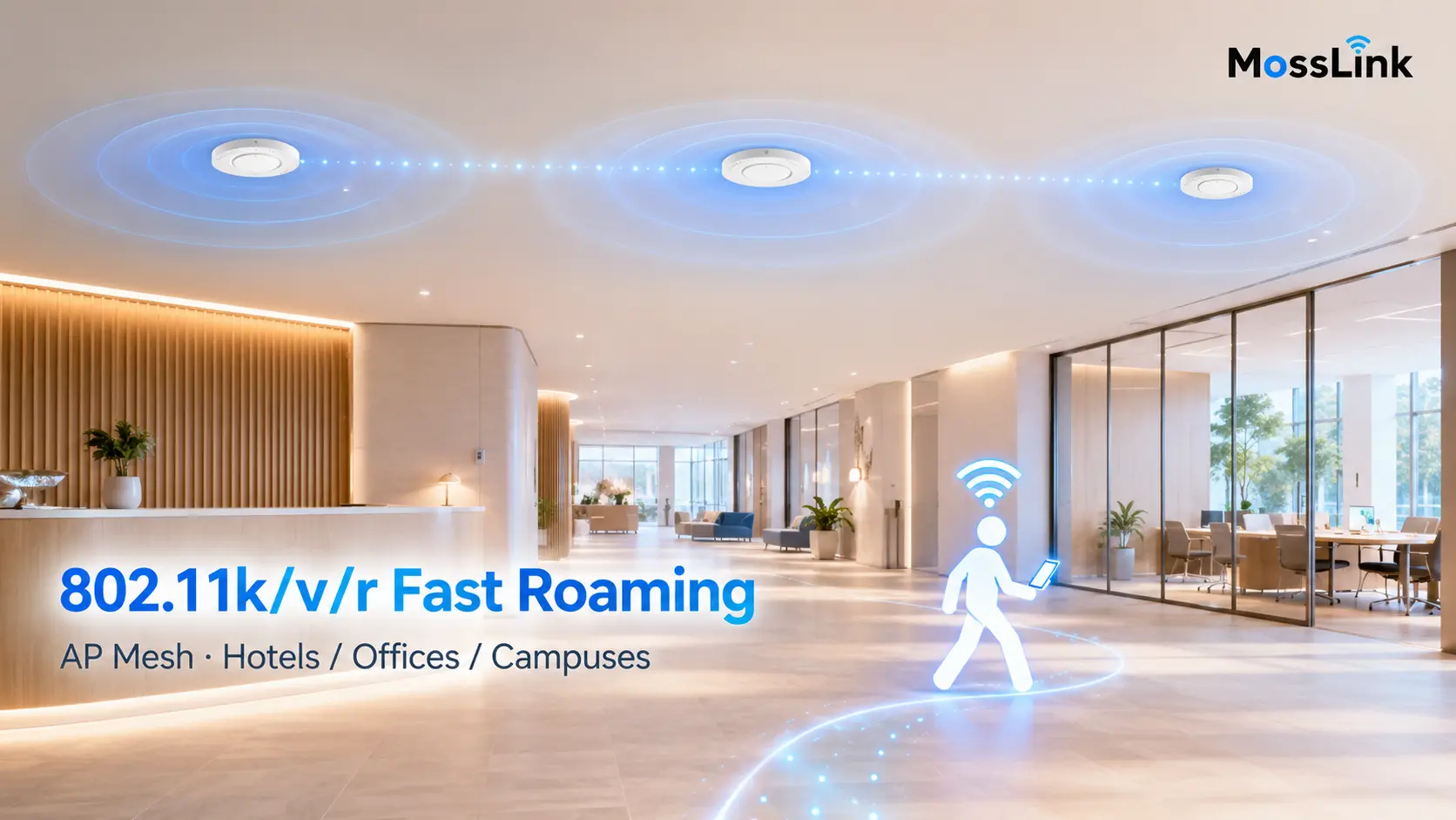 BE361 seamless roaming across multiple ceiling APs