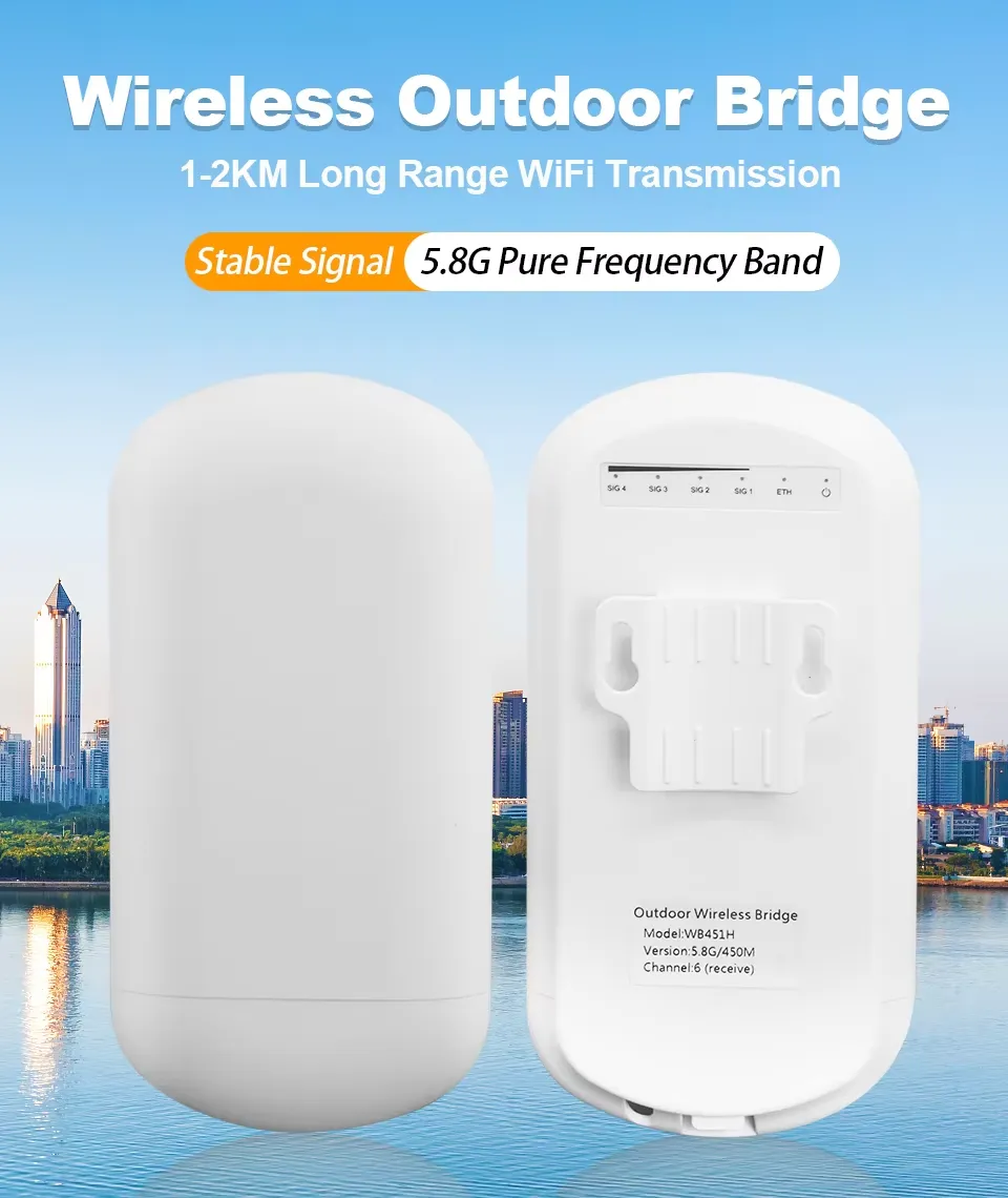 WB451H 5.8GHz 450Mbps 2KM Outdoor Wireless Bridge with PoE Output