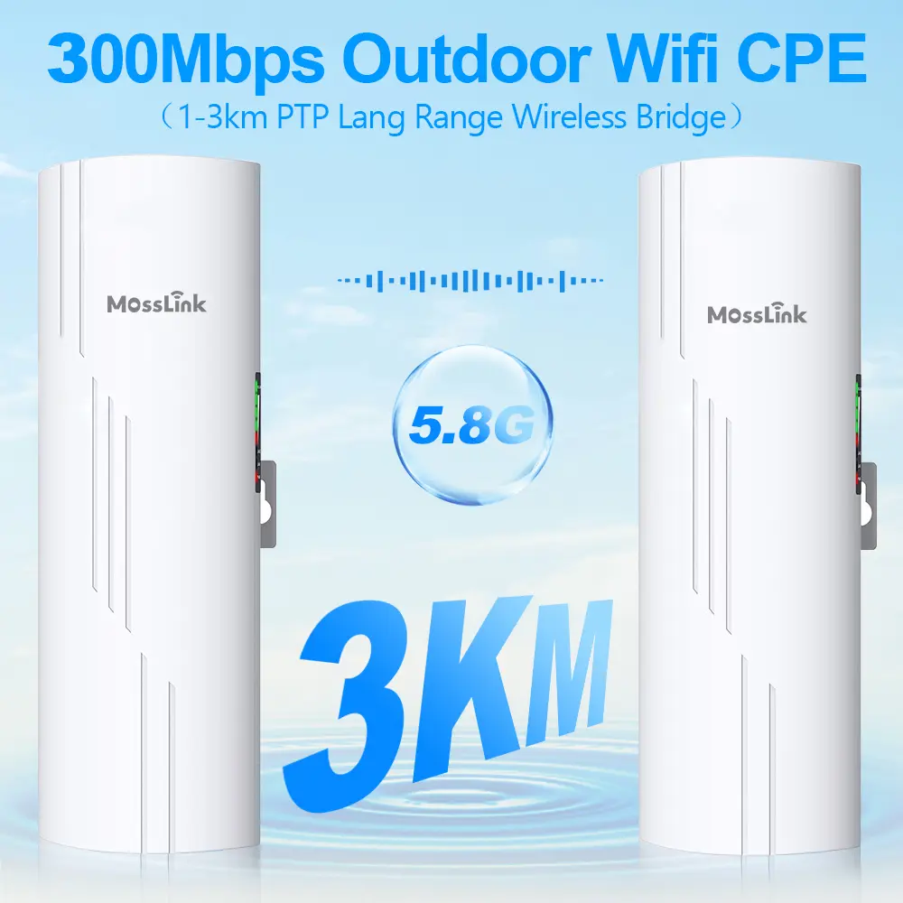 WB503H 5GHz 300Mbps 3KM Outdoor PtP Wireless Bridge, Plug-and-Play, 2-Pack