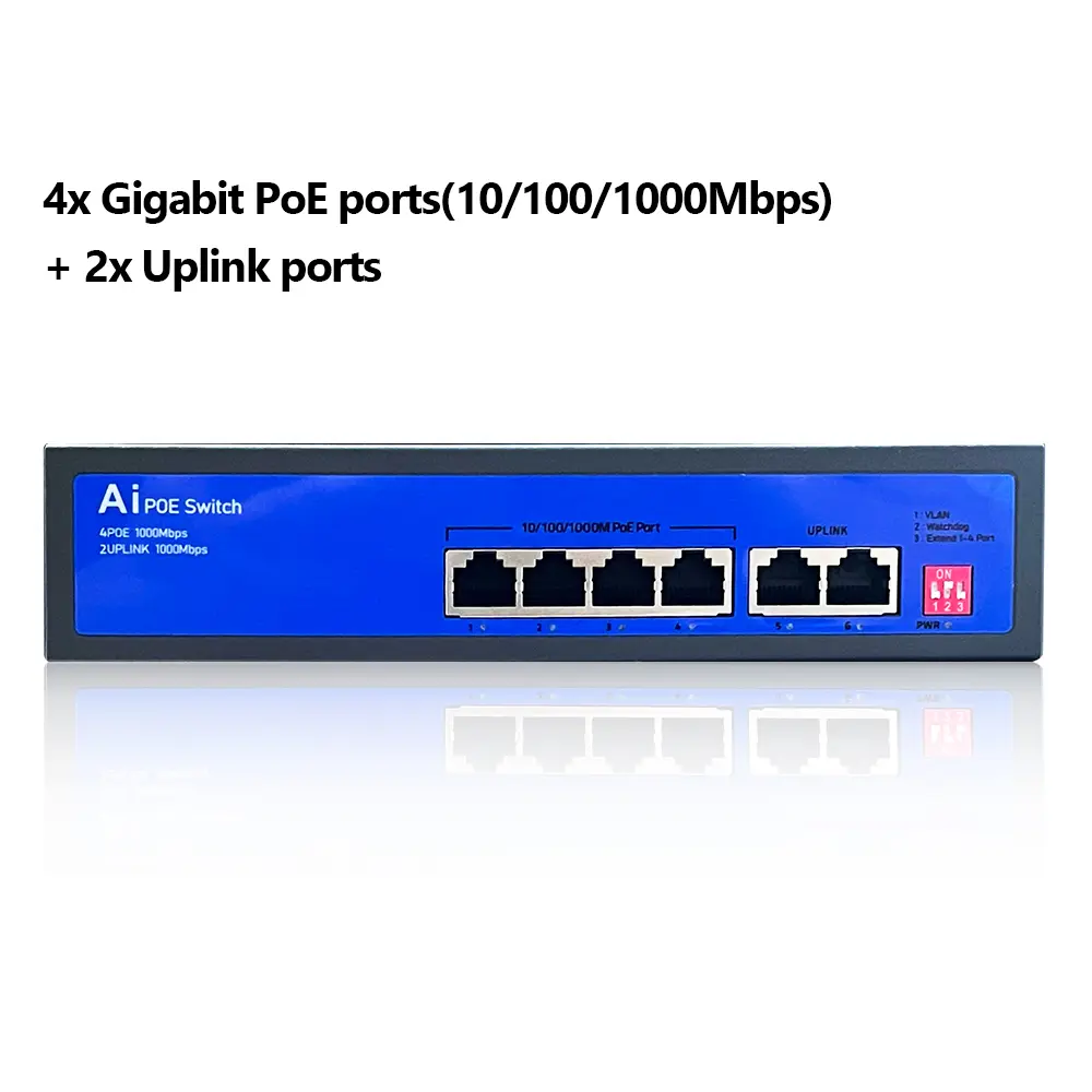 S402E 4-Port 100Mbps PoE Switch, 60W, AI Watchdog, 300m Extend