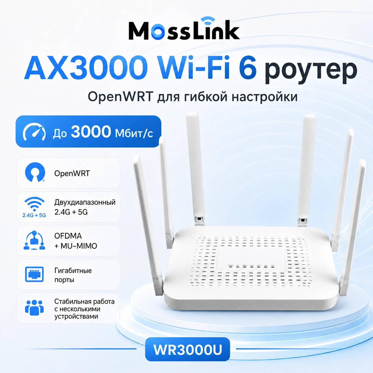 WR3000U AX3000 Wi-Fi 6 OpenWrt Router, USB 3.0
