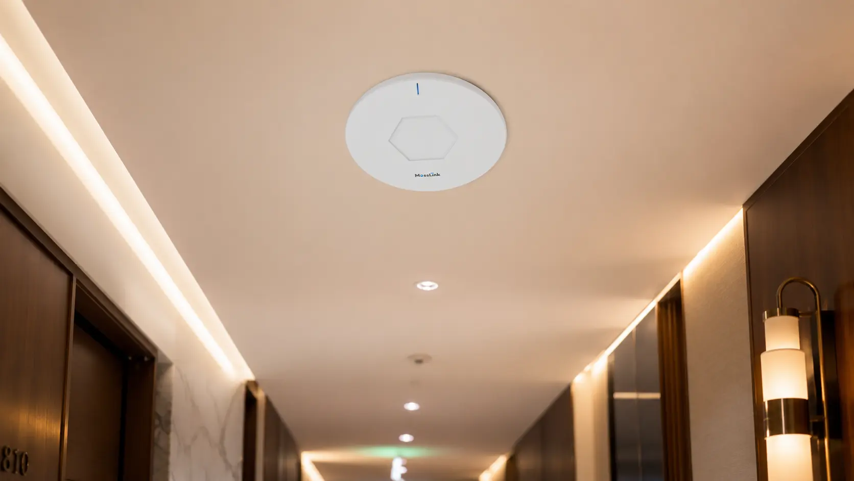 XD3001K ceiling access point installed in a hotel corridor