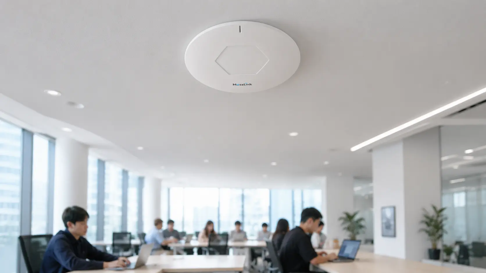XD3001K Wi-Fi 6 access point serving a high-density open office