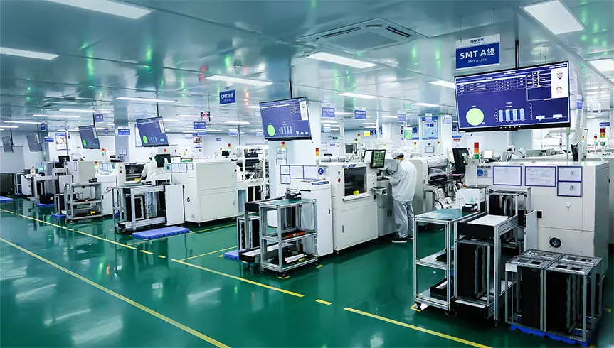 MossLink SMT production floor in Shenzhen — wireless networking equipment manufacturing